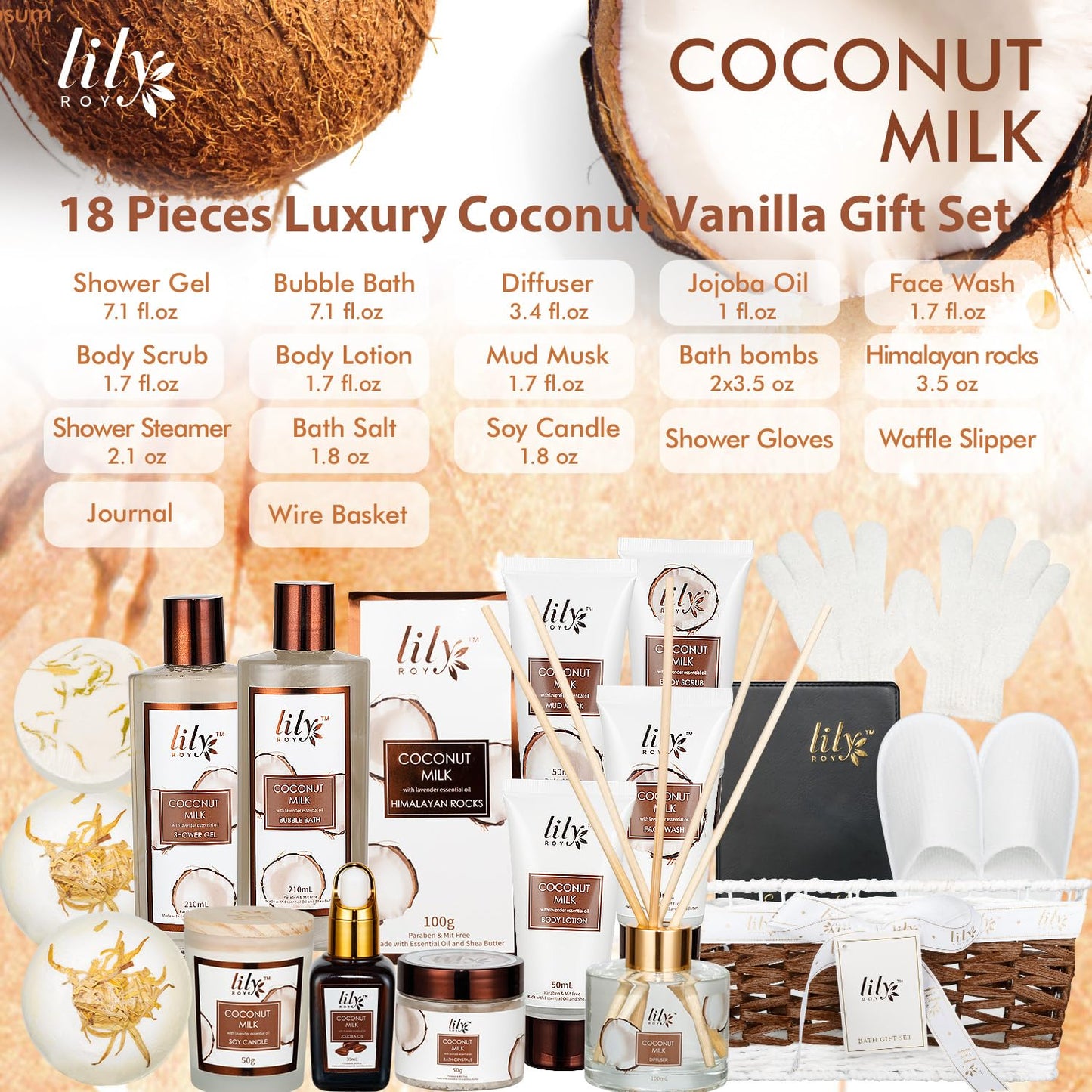 Gifts for Women Gift Basket for Women–18Pcs Bath and Body Gift Set for Mom Spa Basket Set Spa Kit Bath & Body Gifts Set | Self Care, Birthday, Christmas, Mothers Day Bath Gift Baskets Set for Her
