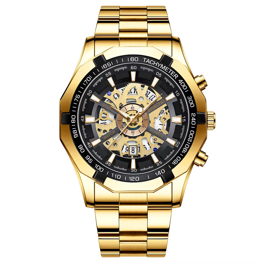 2024 Mens Watches Top Brand Luxury Stainless Steel Waterproof Hollow Out Blue Big Male Wristwatches Relogio Masculino