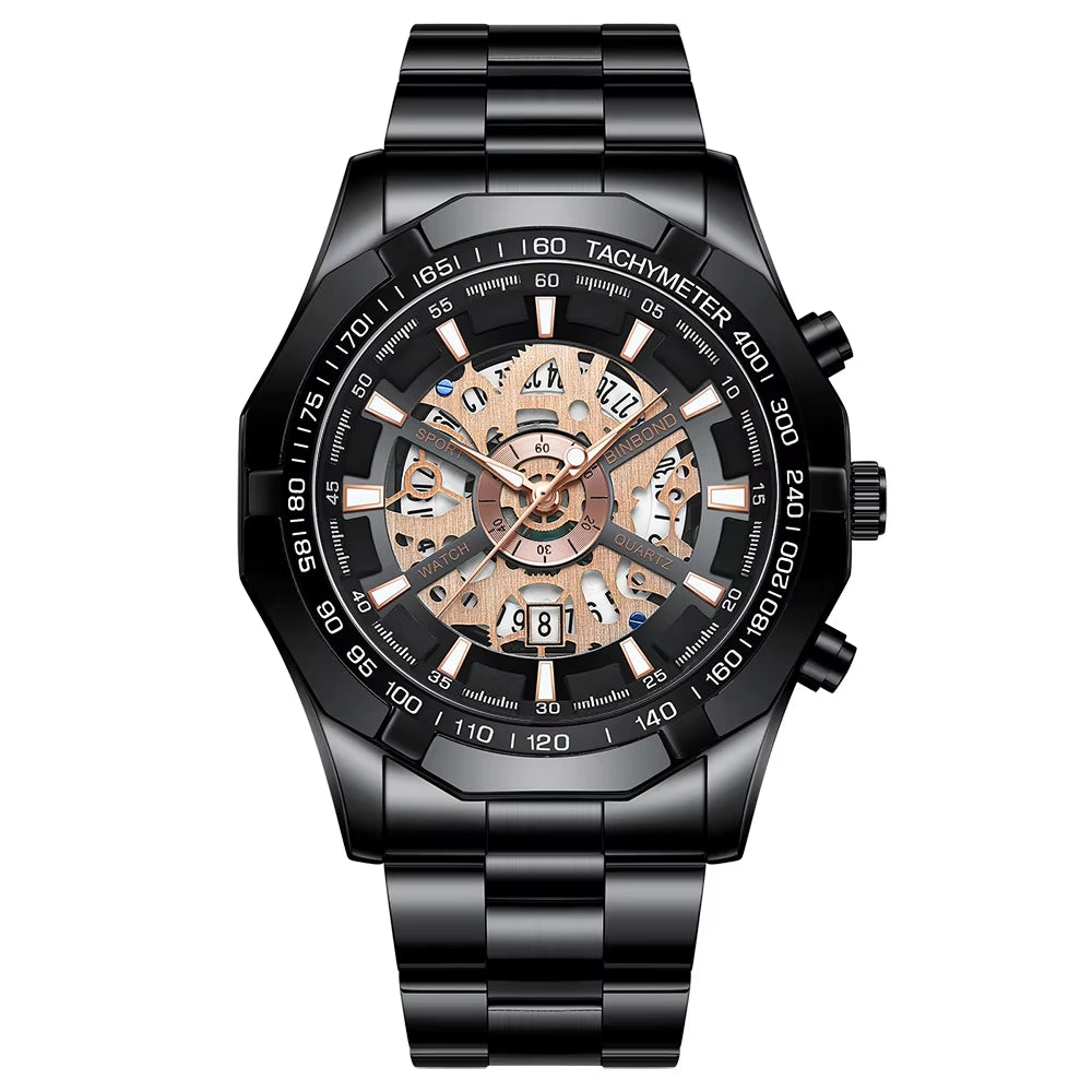 2024 Mens Watches Top Brand Luxury Stainless Steel Waterproof Hollow Out Blue Big Male Wristwatches Relogio Masculino