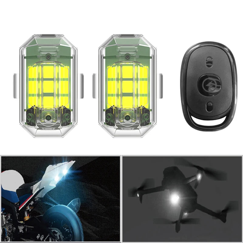 4PCS Wireless LED Drone Strobe Light for Motorcycle Car Bike Remote Control Anti-Collision Warning Light Signal Light