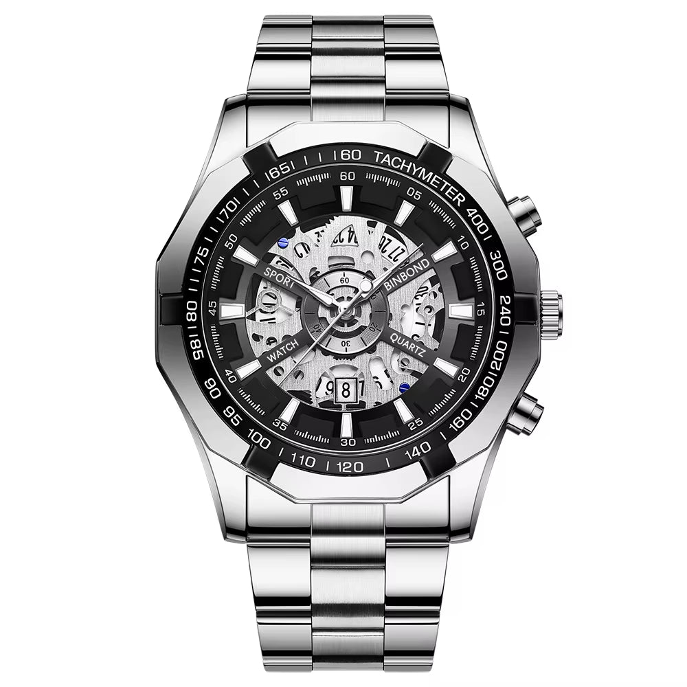 2024 Mens Watches Top Brand Luxury Stainless Steel Waterproof Hollow Out Blue Big Male Wristwatches Relogio Masculino