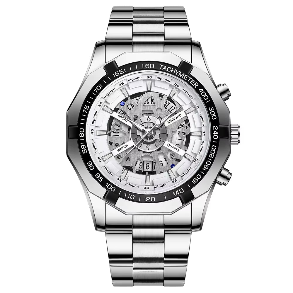 2024  Mens Watches Top Brand Luxury Stainless Steel Waterproof Hollow Out Blue Big Male Wristwatches Relogio Masculino