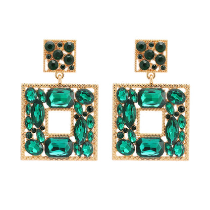 New Fashion Exquisite Square Shiny Crystal Decor Dangle Drop Earrings for Women Luxury Elegant Popular Jewelry Ear Accessories
