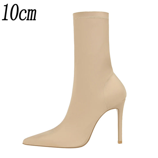 2025 New Socks Boots Fashion Ankle Boots for Women Boots Balck Pointed Toe Elastic Heels Shoes Fetish Autumn Winter Female Shoes