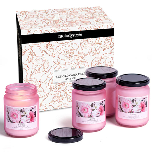 Scented Candles Gift Set for Women & Men, 4 Pack 180 Hours Burn, Natural Soy Wax Long Lasting Candles, Ideal Pink Gift for Girlfriend, Mom, Anniversary, Valentine'S Day (Floral Fragrance)