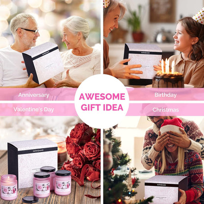 Scented Candles Gift Set for Women & Men, 4 Pack 180 Hours Burn, Natural Soy Wax Long Lasting Candles, Ideal Pink Gift for Girlfriend, Mom, Anniversary, Valentine'S Day (Floral Fragrance)
