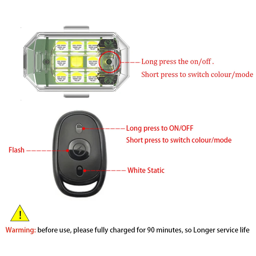 4PCS Wireless LED Drone Strobe Light for Motorcycle Car Bike Remote Control Anti-Collision Warning Light Signal Light